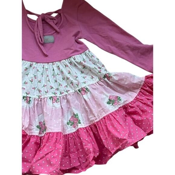 Eleanor Rose Britney Dress Girls Size 3 - 4 Cotton Pink Rose Floral Tiered - Picture 3 of 11
